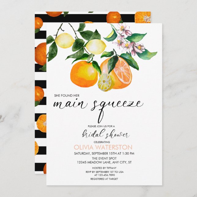 Lemon | Citrus | Bridal Shower Invitations (Front/Back)