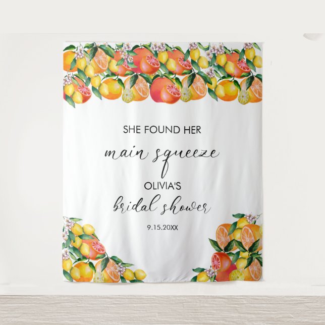 Lemon | Citrus | Bridal Shower Photo Backdrop Tapestry (Front)