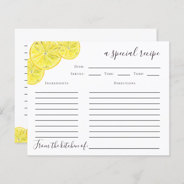 Lemon Citrus Bridal Shower Recipe Card (Front/Back)