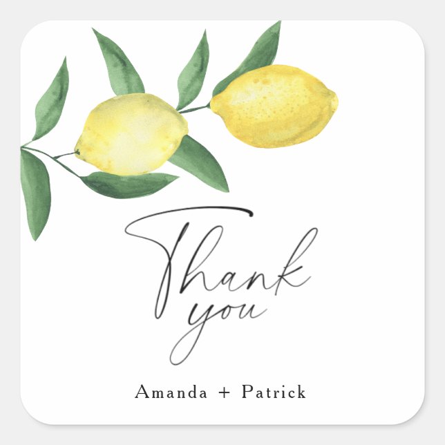 Lemon Citrus - bridal shower thank you card Square Sticker (Front)