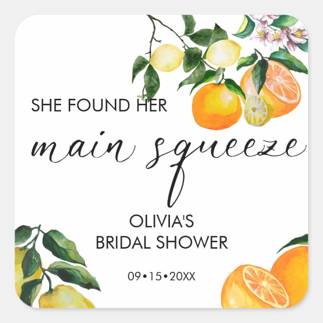 Lemon | Citrus | Bridal Shower Thank You Classic R Square Sticker (Front)