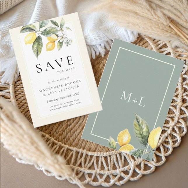 Lemon Citrus Elegant Mediterranean Wedding Save The Date (Creator Uploaded)