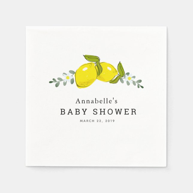 Lemon Citrus Floral Baby Shower Paper Napkins (Front)