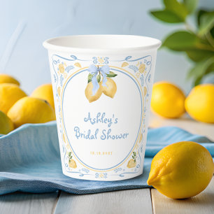 Lemon Citrus Floral Bridal Shower Paper Cups