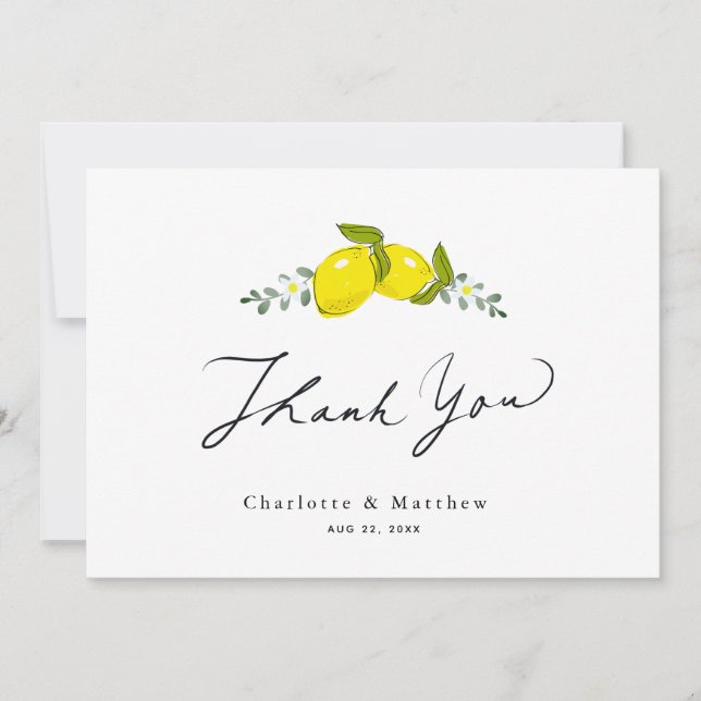 Lemon Citrus Floral Caligraphy Wedding Thank You Card (Front)
