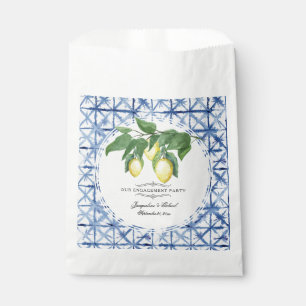 Lemon Citrus Floral Foliage Blue White Engagement Favour Bag