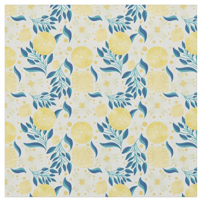 Lemon Citrus Floral Pattern  Fabric (Close Up)