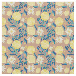 Lemon Citrus Floral Peach Fabric