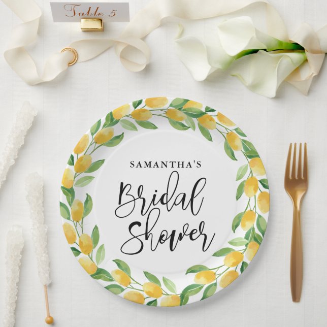 Lemon Citrus Fruit Bridal Shower Paper Plate (Wedding)
