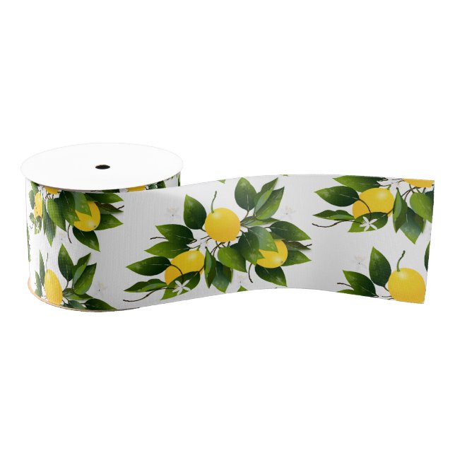 Lemon Citrus Fruit Floral Botanical Garden Grosgrain Ribbon (Spool)