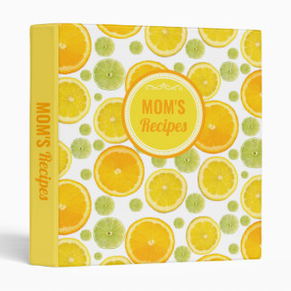 Lemon citrus fruit pattern personalized recipe binder