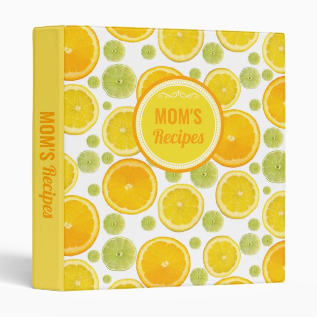 Lemon citrus fruit pattern personalized recipe binder (Front/Spine)
