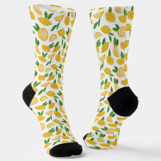 Lemon Citrus Fruit Pattern Socks (Angled)