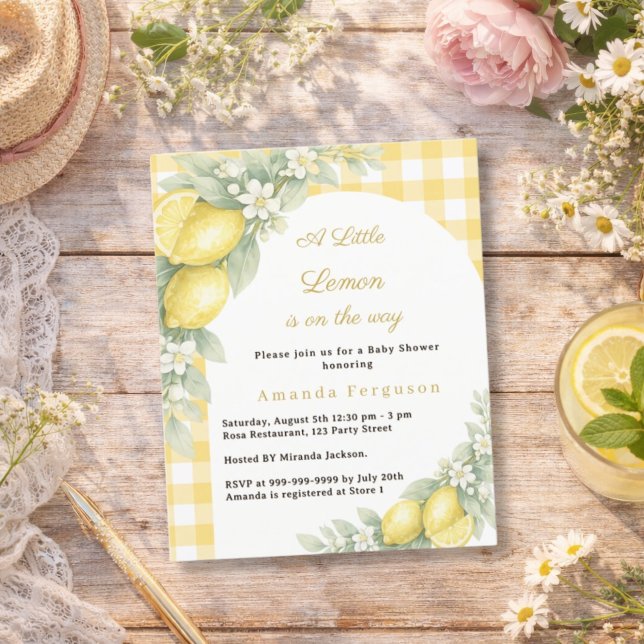 Lemon citrus gingham Baby Shower invitation (Creator Uploaded)