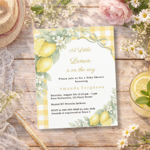 Lemon citrus gingham bow Baby Shower invitation
