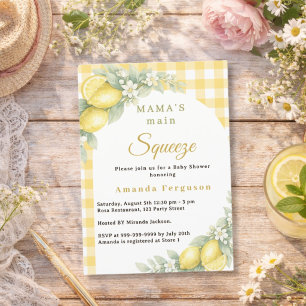 Lemon citrus gingham main squeeze Baby Shower Invitation