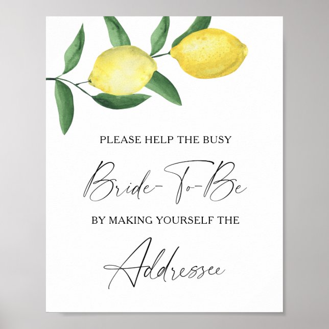 Lemon Citrus - help the busy bride Address Poster (Front)