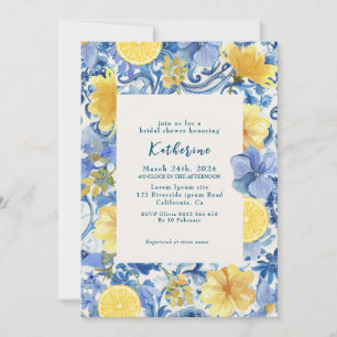 Lemon citrus italian blue bridal shower invitation