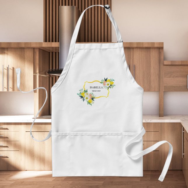 Lemon Citrus Italian Mediterranean Floral Standard Apron (In situ)