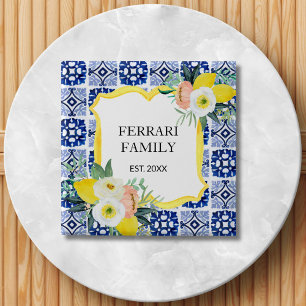 Lemon Citrus Italian Mediterranean Tiles Pattern 2 Inch Square Button