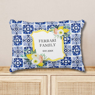 Lemon Citrus Italian Mediterranean Tiles Pattern Accent Pillow