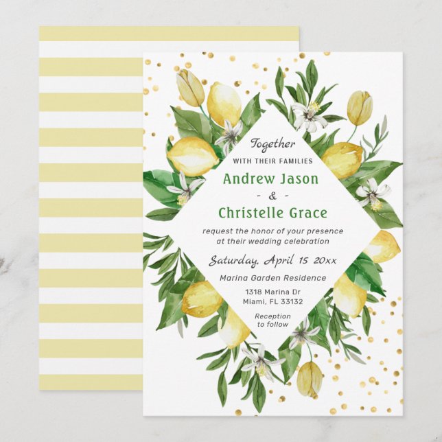 Lemon Citrus Italy Italian Elegant Modern Wedding Invitation (Front/Back)