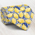 Lemon Citrus Mediterranean Blue White Tile Pattern Tie<br><div class="desc">Mediterranean yellow watercolor citrus lemons on an indigo blue and white tile pattern.  Fresh and summery to brighten up your day.  Original art by Nic Squirrell.</div>
