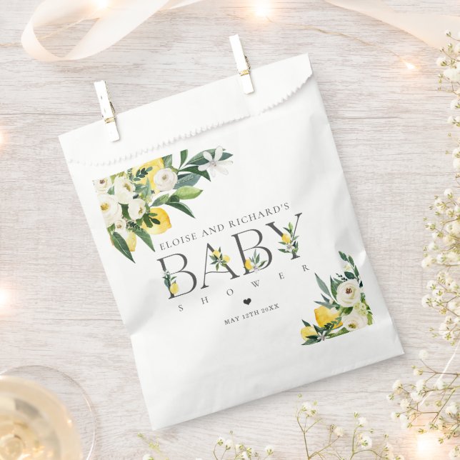 Lemon Citrus Mediterranean Botanical Baby Shower Favour Bag (Clipped)