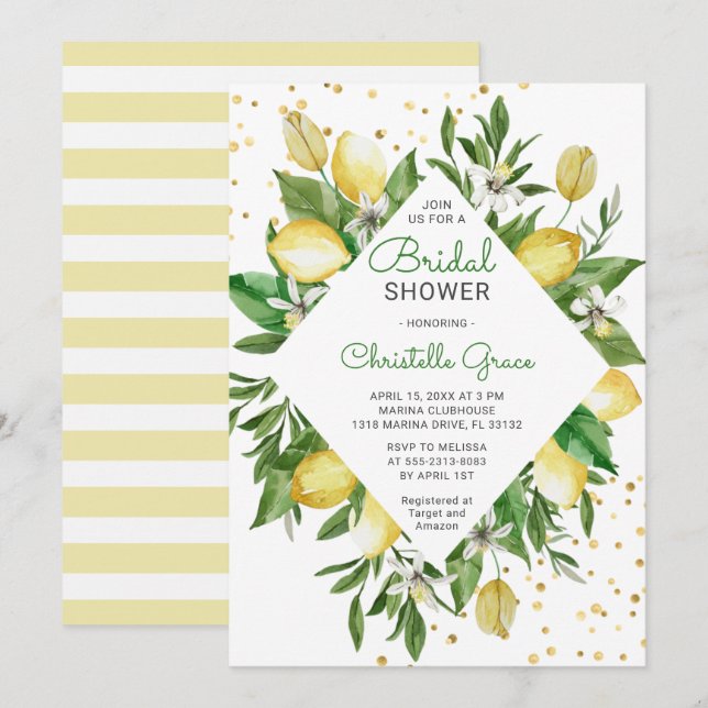 Lemon Citrus Mediterranean Italy Bridal Shower Invitation (Front/Back)