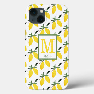 Lemon Citrus Monogram Name iPhone 13 Case