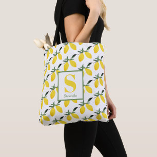Lemon Citrus Monogram Name Tote Bag