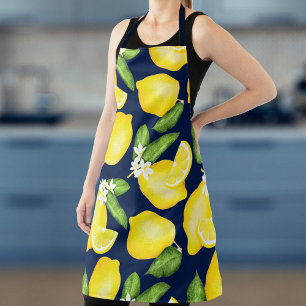 Lemon Citrus Navy Blue Apron