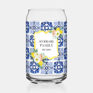 Lemon Citrus Navy Blue Italian Mediterranean Can Glass