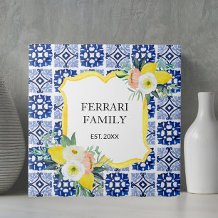 Lemon Citrus Navy Blue Italian Mediterranean Tile