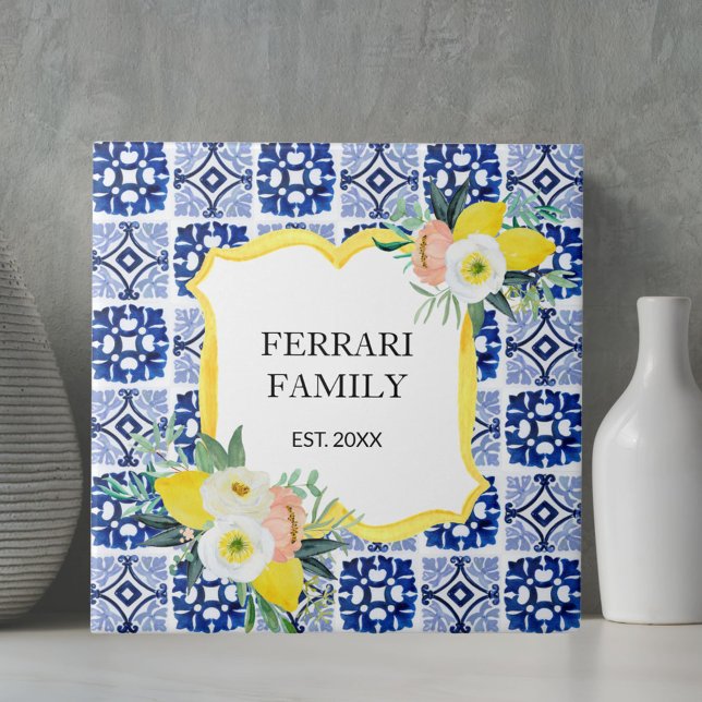 Lemon Citrus Navy Blue Italian Mediterranean Tile (In situ)