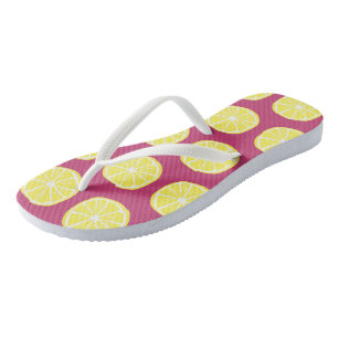 Lemon Citrus Pattern Colourful Yellow Pink Summer  Flip Flops