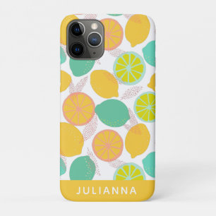 Lemon Citrus Pattern in Teal Yellow Personalized iPhone 11 Pro Case