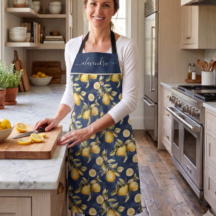 Lemon Citrus Pattern Monogram Name  Apron