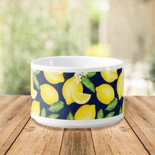 Lemon Citrus Pattern Navy Blue Bowl