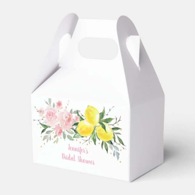 Lemon Citrus Pink Floral Bridal Shower Favor Box (Front Side)