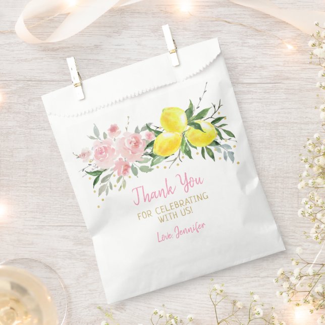 Lemon Citrus Pink Floral Bridal Shower Favour Bag (Clipped)