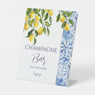 Lemon Citrus Positano Blue Tiles Champagne Bar Pedestal Sign