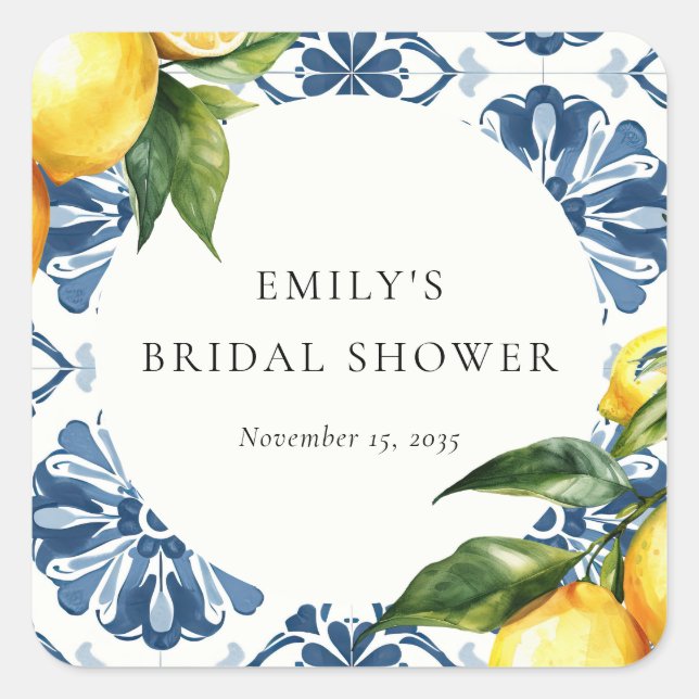 Lemon Citrus Positano Italian Bridal Shower Square Sticker (Front)