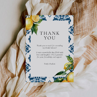 Lemon Citrus Positano Italian Bridal Shower Thank You Card