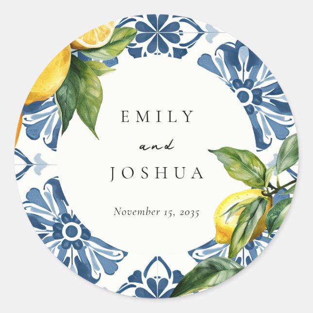 Lemon Citrus Positano Italian Wedding Classic Round Sticker (Front)