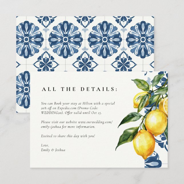 Lemon Citrus Positano Italian Wedding Enclosure Card (Front/Back)