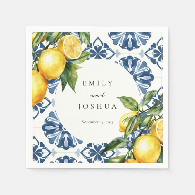 Lemon Citrus Positano Italian Wedding Napkin (Front)