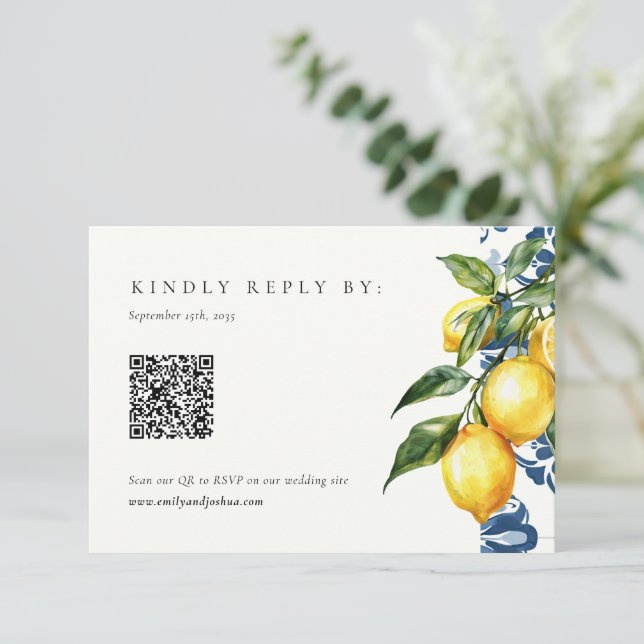 Lemon Citrus Positano Italian Wedding QR Code RSVP (Standing Front)