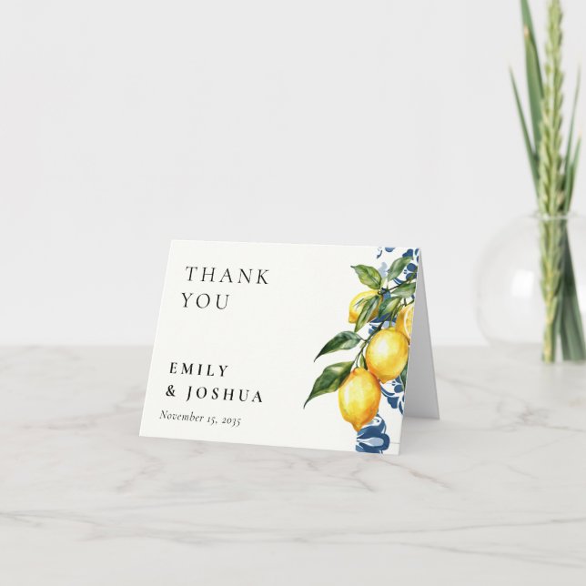 Lemon Citrus Positano Italian Wedding Thank You Card (Front)