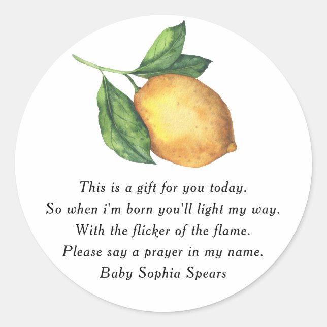 Lemon citrus - Prayer Candle Label (Front)